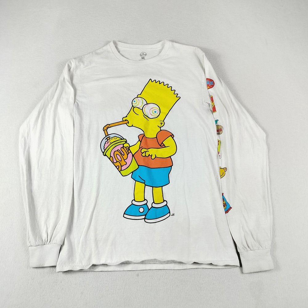Simpsons Bart Shirt Mens Small White Long Sleeve Slush Squishee Cartoon Graphic